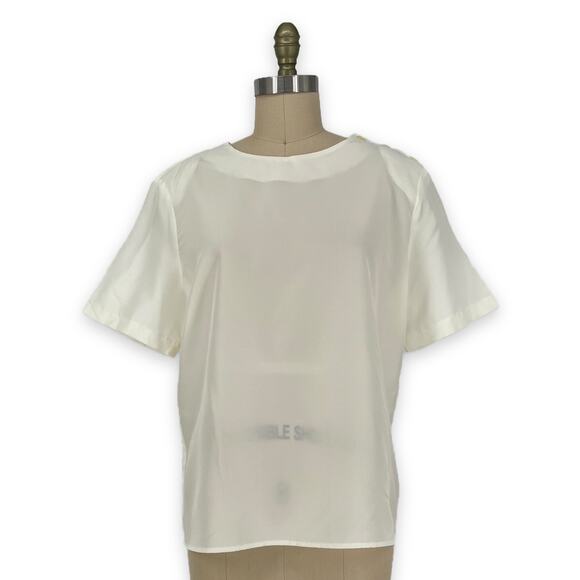Vintage 90s Inseparables Short Sleeve Chiffon Blouse Ivory Medium/Large - Picture 4 of 8